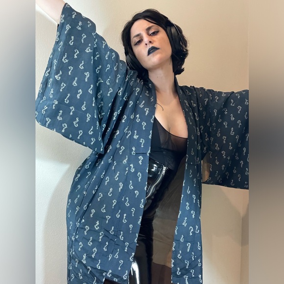 True antique crepe silk kimono question mark the riddler joker Batman usomono - Picture 13 of 16